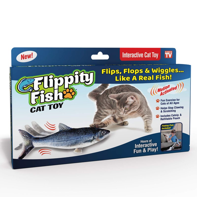 Ontel Flippity Fish Interactive Cat Toy with Catnip & Fishing Pole - Touch Activated, Rechargeable Pet Toy to Help Reduce Stress & Bad Behavior - As Seen on TV - Image 1